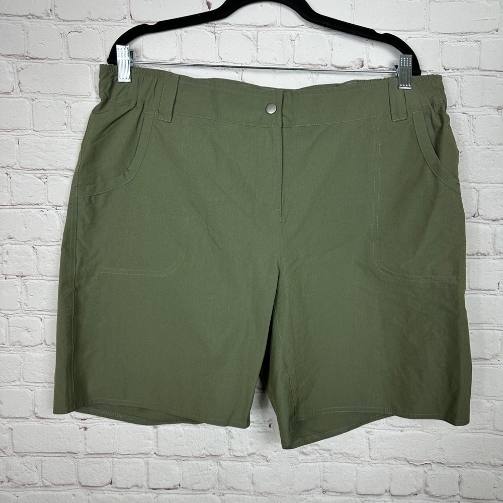 Moheen green nylon‎ stretch hiking fishing active shorts, sz L, GUC
